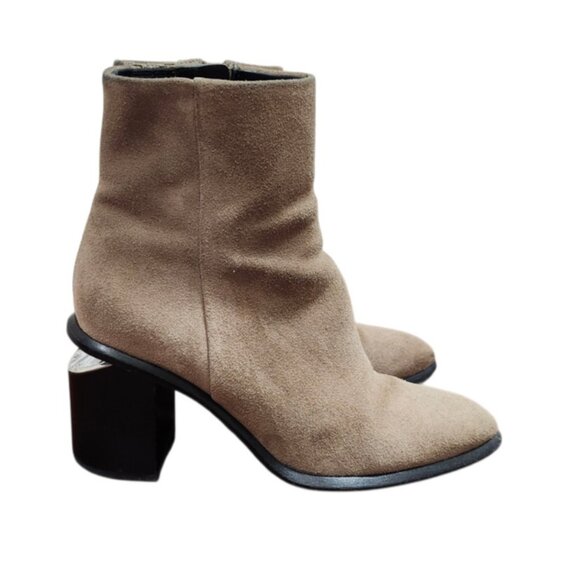 Alexander Wang Suede Ankle Boots Taupe Block Heel Zip Booties Size 36.5 US 6 - Picture 4 of 15
